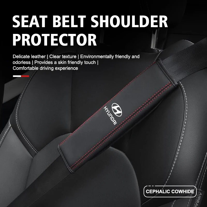 Leather Car Seat Safety Belt Shoulder Protection Padding For Hyundai Creta SantaFe Kona Genesis Equus Coupe Azera ioniq