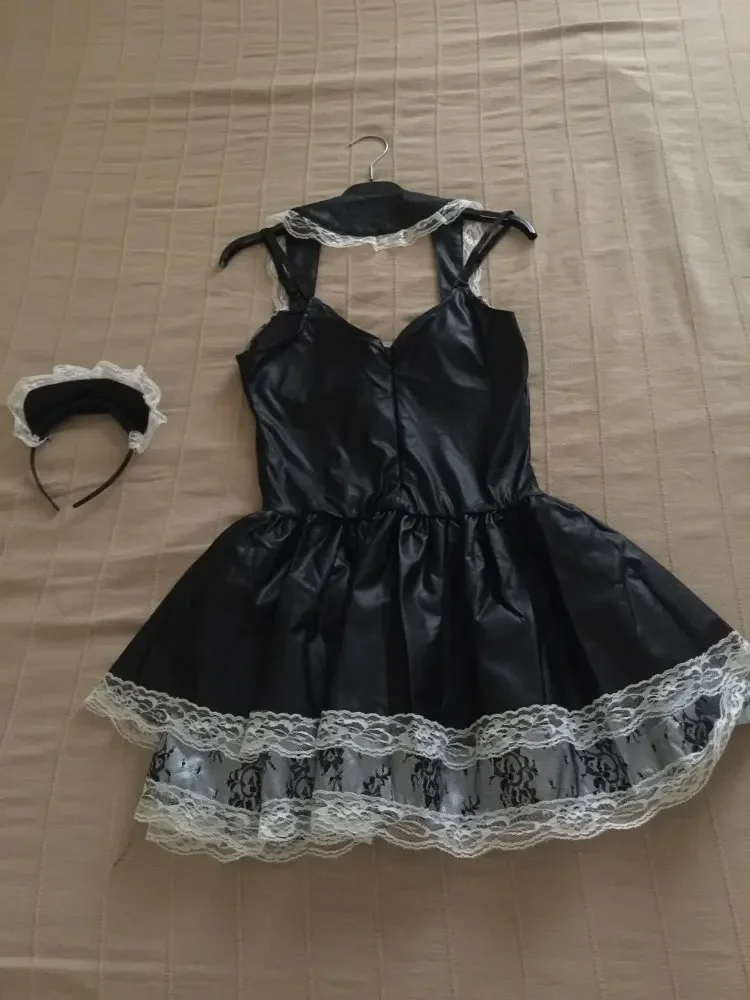 Sexy French Maid Costume Women Exotic Servant Cosplay Uniform Low-Cut Neckline Mini Maid Dress kawaii lingerie maid lolita dress