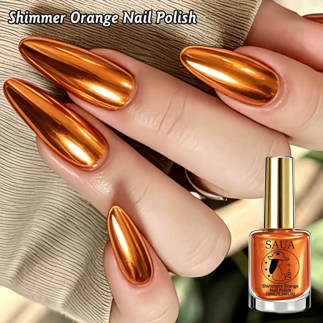 10ML Mirror Nail Polish, Natural Fast-Drying No Bake, Metallic Orange Nail Polish,  Essential for Manicure Players, Party Manicu