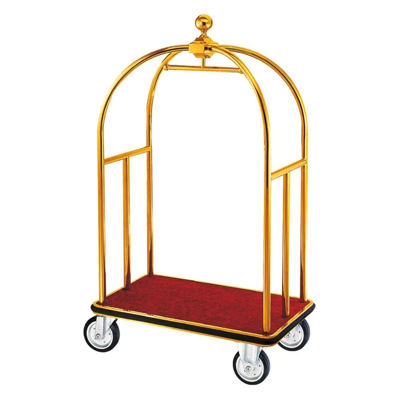 Hotel Lobby Stainless Steel Luggage Cart Lobby Concierge Cart Airport Luggage Trailer Pull Service Flat Car