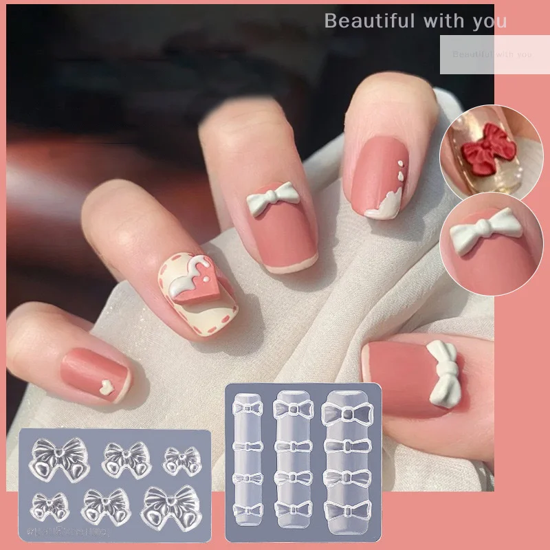 1pcs 3d Nail Silicone Pressing Mold Diy Nail Decoration Charm Kawaii Bow Ins Style Bow Nail Art