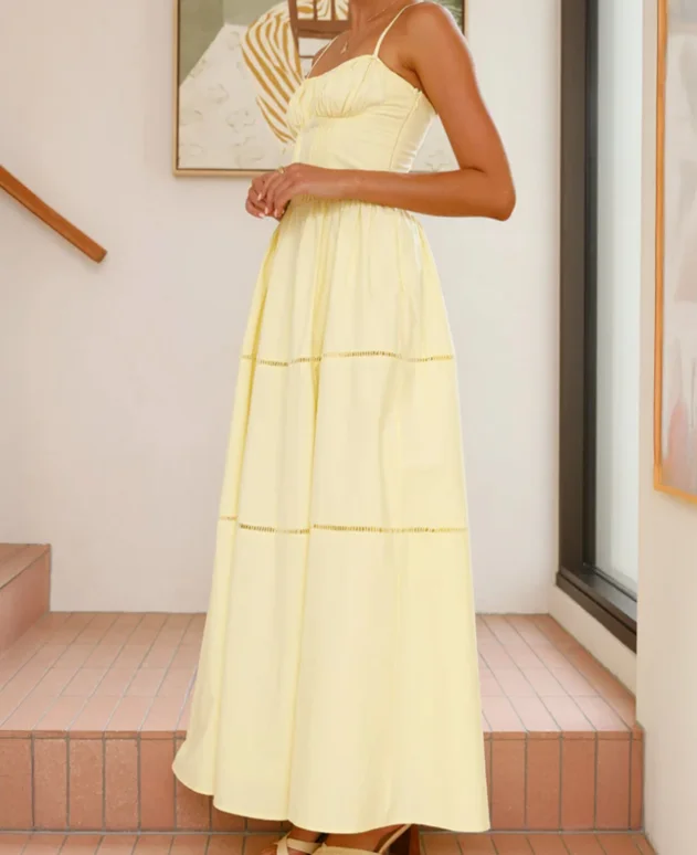 

Casual Style Solid Color Strap Skirt Summer Women's Beach Square Neck Elegant Casual High Waist Slimming Strap Dress