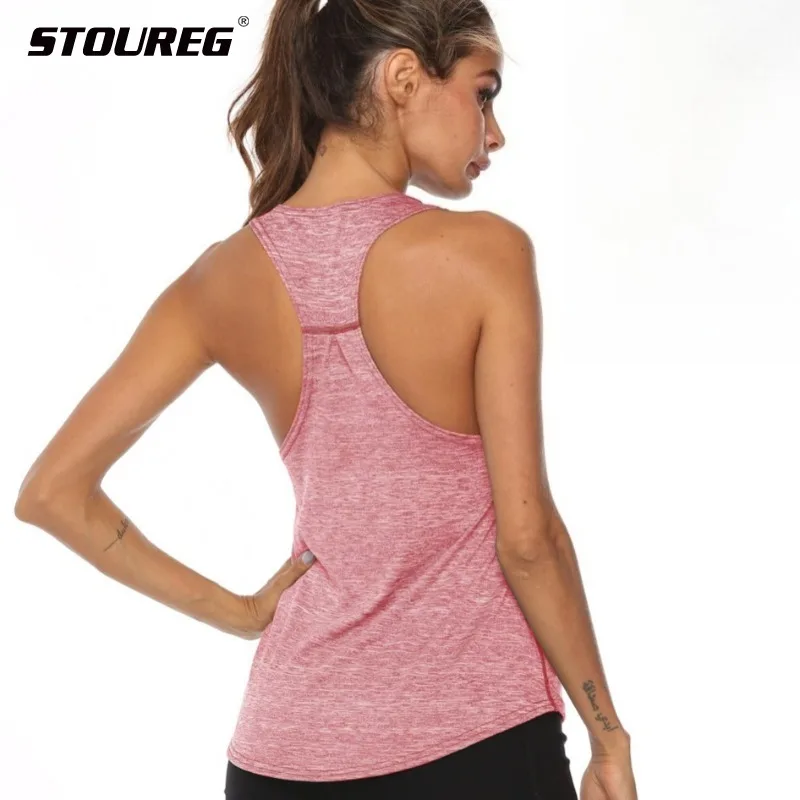 

STOUREG Racerback Fitness Crop Tops Quick Dry Workout Sport Tank Tops Sleeveless Breathable Gym Top Yoga Shirts Women Clothings
