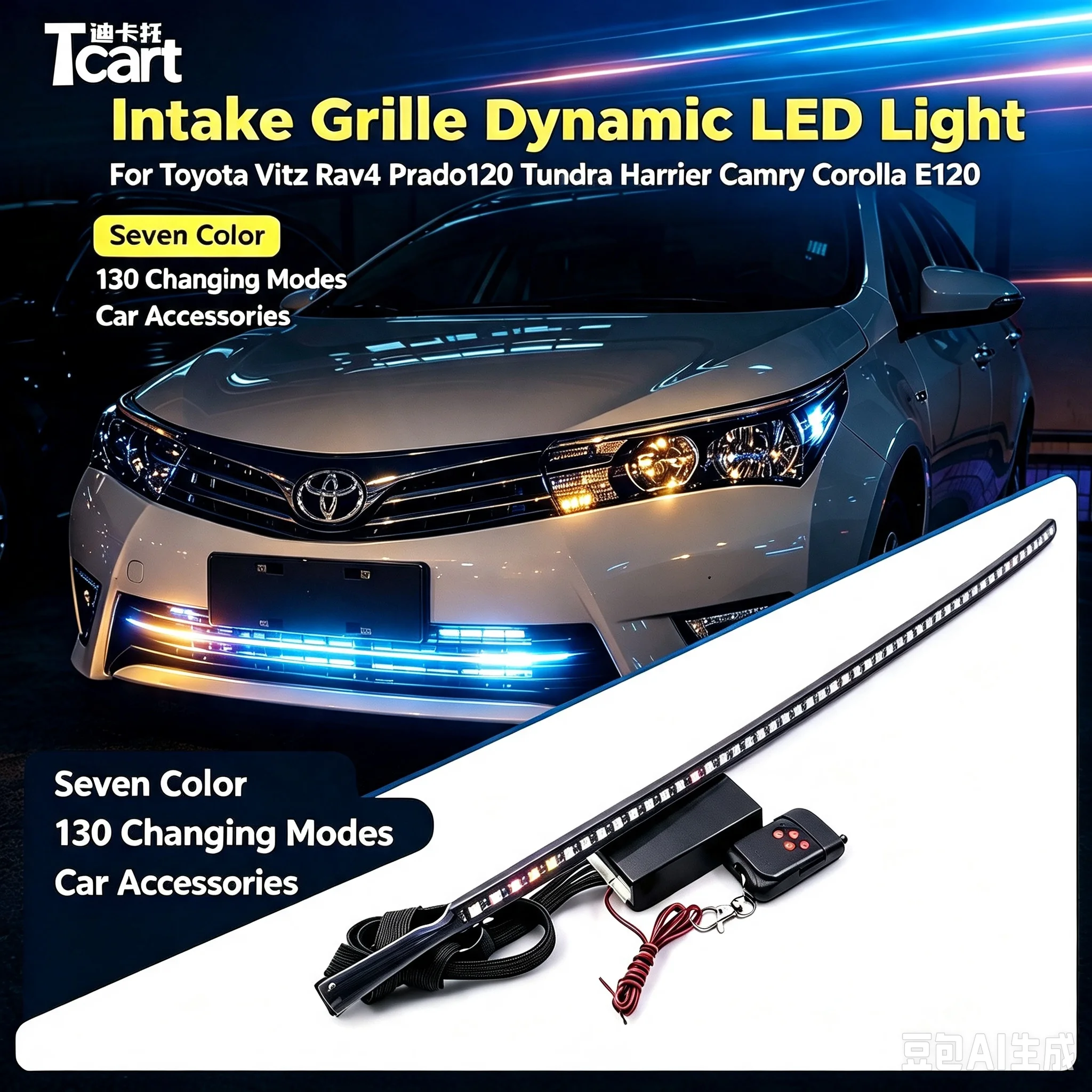 Tcart For Toyota Vitz Rav4 Prado120 Tundra Harrier Camry Corolla E120 2018 2019 Intake Grille Dynamic Led Car Accessories Light