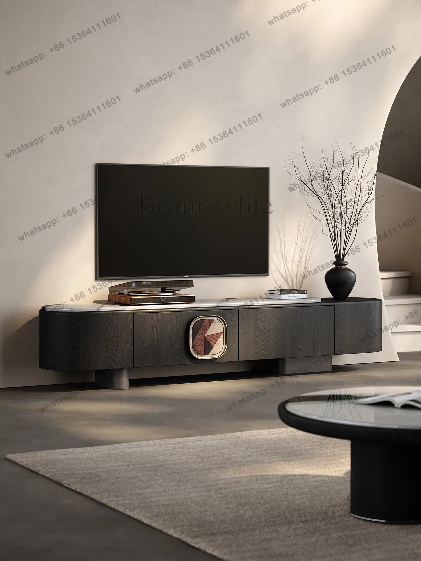 PG Italian minimalist luxury stone TV cabinet living room light luxury high-end designer coffee table TV cabinet combination