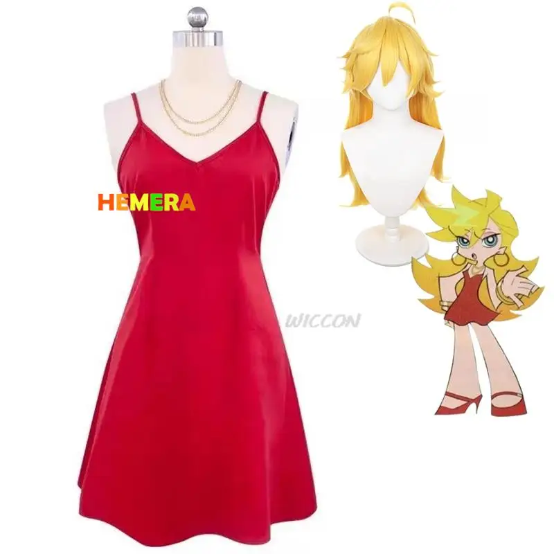 

Panty·Anarchy Cosplay Costume Wig Red Camisole Skirt Woman Sexy Halloween Suit Anime Panty & Stocking with Garterbelt