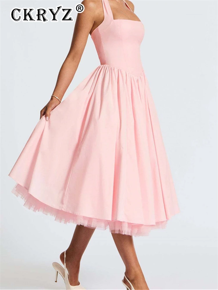 Senhoras verão 2 camadas elegante vestido de festa à noite feminino sem mangas sem costas halter maxi vestidos clube streetwear roupas femininas