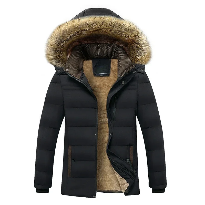 

2023 Winter New Warm Thick Fleece Parkas Men Waterproof Hooded Fur Collar Parka Jacket Coat Men Autumn Fashion Casual Parkas Men