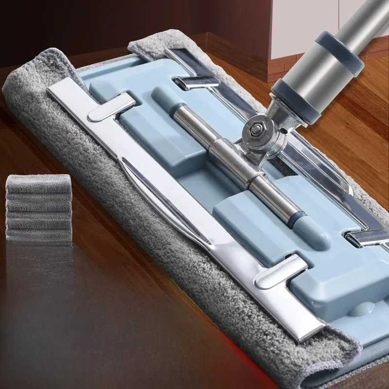 Lazymen Steel Clamp Flat Mop No Hand Wash Needed Floor Cleaning Tool Home Use Stainless Steel Pole Fine Fiber Cloth Dust Pusher