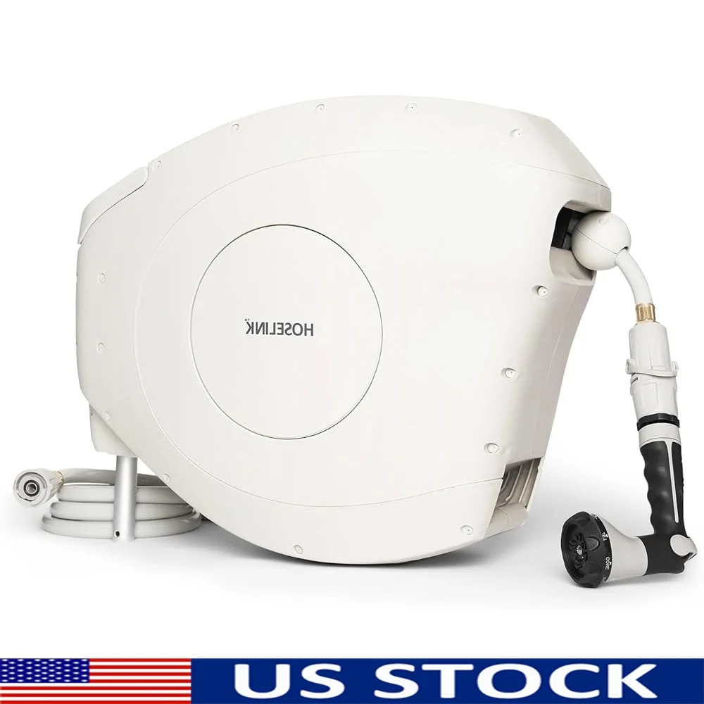 

Automatic Retractable Garden Hose Reel 82ft Hi-Flow 8-Pattern Nozzle UV-Stabilized Kink-Free Wall Mounted Easy Install