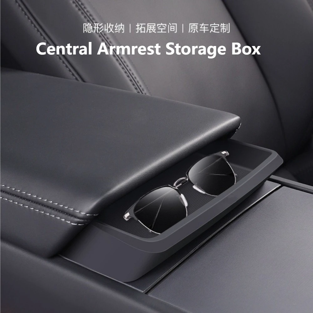 

For Tesla Model Y Juniper Center Console Armrest Storage Box Model 3 Highland Eyeglasses Holder Armrest Tray Silicone Accessory