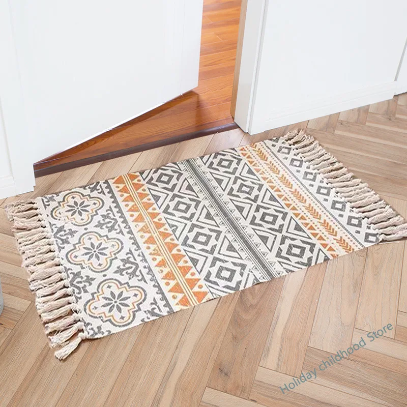 

Nordic cotton and linen floor mat national wind carpet door mat mat door mat bedroom non-slip mat home Bohemian machine wash