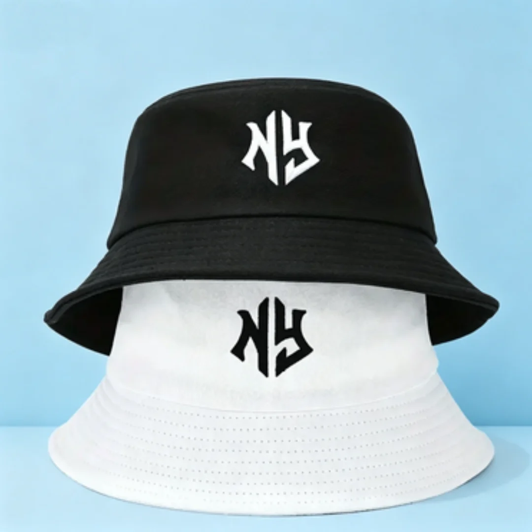 NY Bestickter Fischerhut für Damen und Herren, Klassische Schwarz-Weiße Anglermütze, Sommer-Sonnenschutz Streetwear Hut
