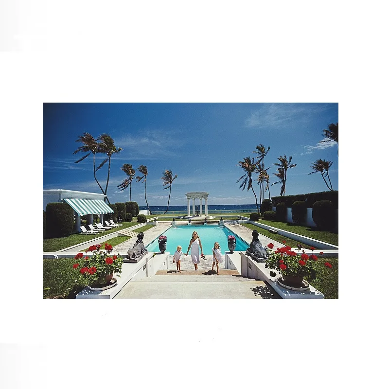 Slim Aarons Neo-Classical Pool, Print Art Canvas Poster, For Living Room Decor, Home Wall Picture