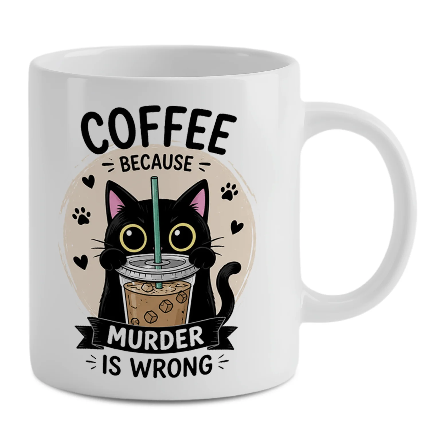 Coffee Because Cat Mug, Funny Black Cat Coffee Cup, Cute Kitten Iced Coffee Design Ceramic Mug, Cat Lover Gift, Funny Animal Coffee Mug