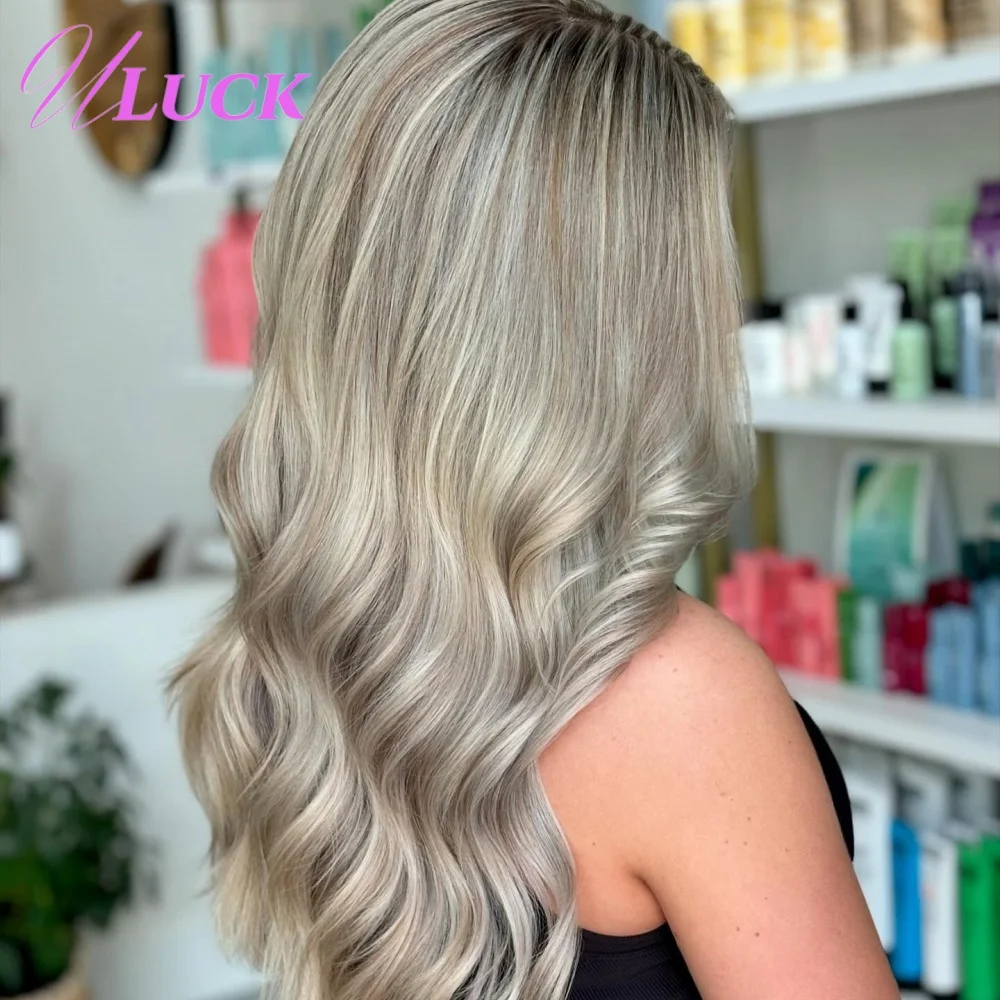 Uluck الجسم موجة الرماد شقراء اللون 13x6 الدانتيل الباروكة الأمامية Preplucked 100% البرازيلي ريمي خصلات الشعر المستعار الإنسان للنساء البيض ارتداء للذهاب