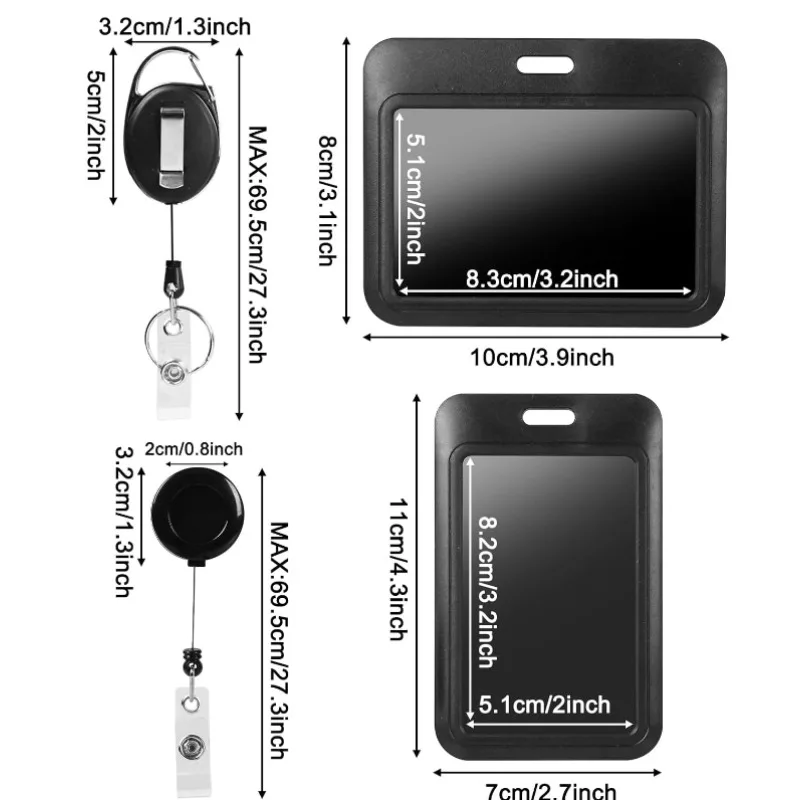 

Держатель для бейджа с прочным карабином, набор зажимов для катушки, черные выдвижные держатели для бейджей, вертикальные держатели для бейджей для женщин и мужчин