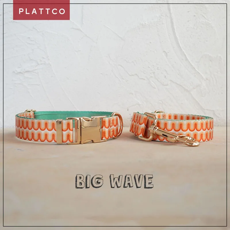 PLATTCO unique design dog set print Big Wave pattern with high quality light color zinc alloy buckle 5 size PDC365G&PDL365G