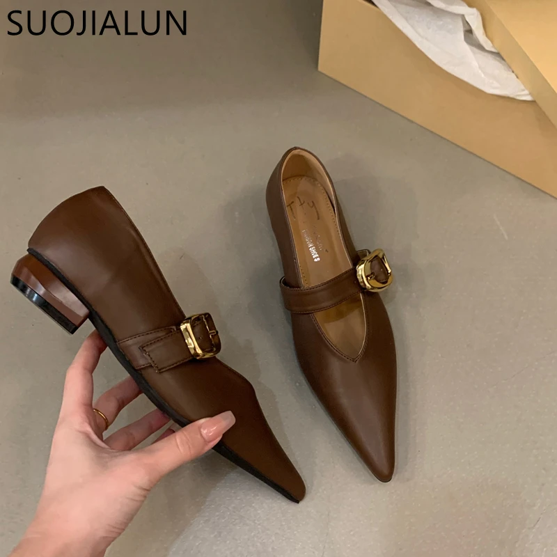 SUOJIALUN Women Flat Shoes Fashion Pointed Toe Shallow Slip On Ladies Dress Ballet Shoes Flat Heel Ladies Casual Mary Jane Shoes