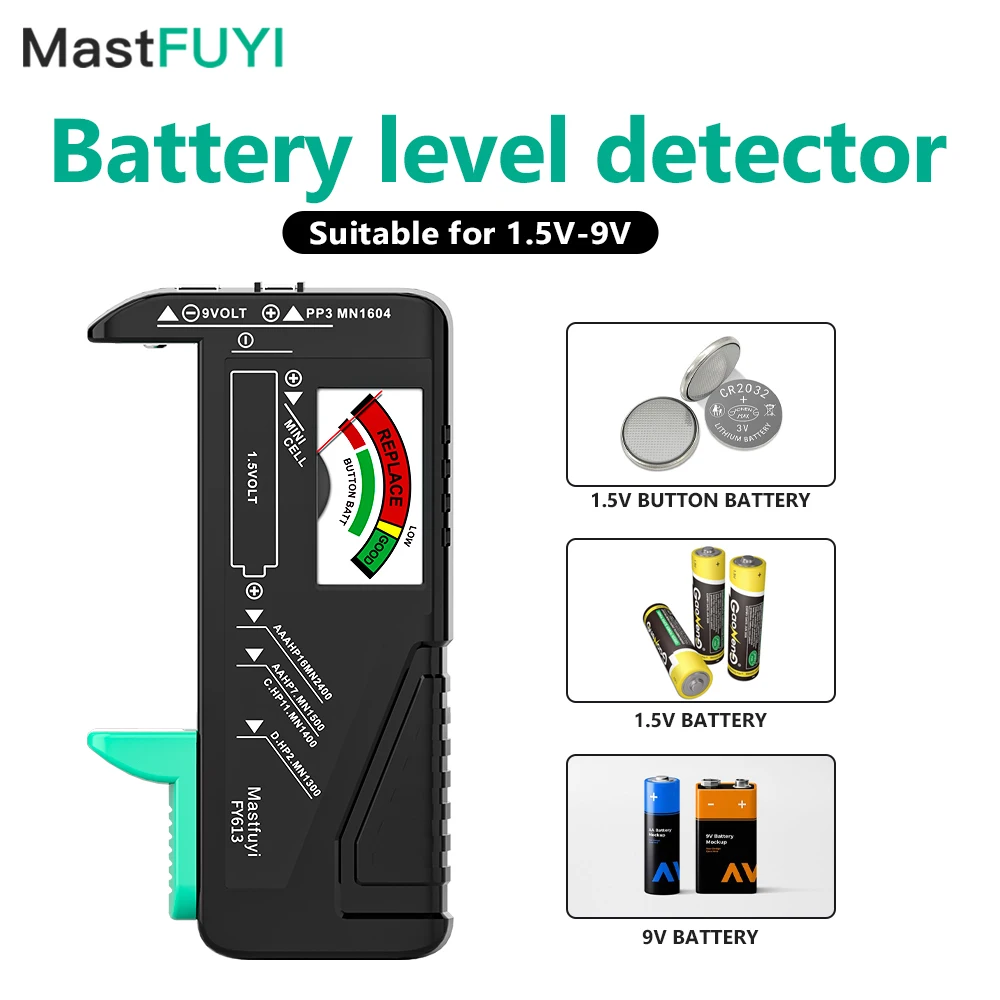 MASTFUYI AA/AAA/C/D/9V/1.5V batteries Universal Button Cell Battery Colour Coded Meter Indicate Volt Tester Checker Power