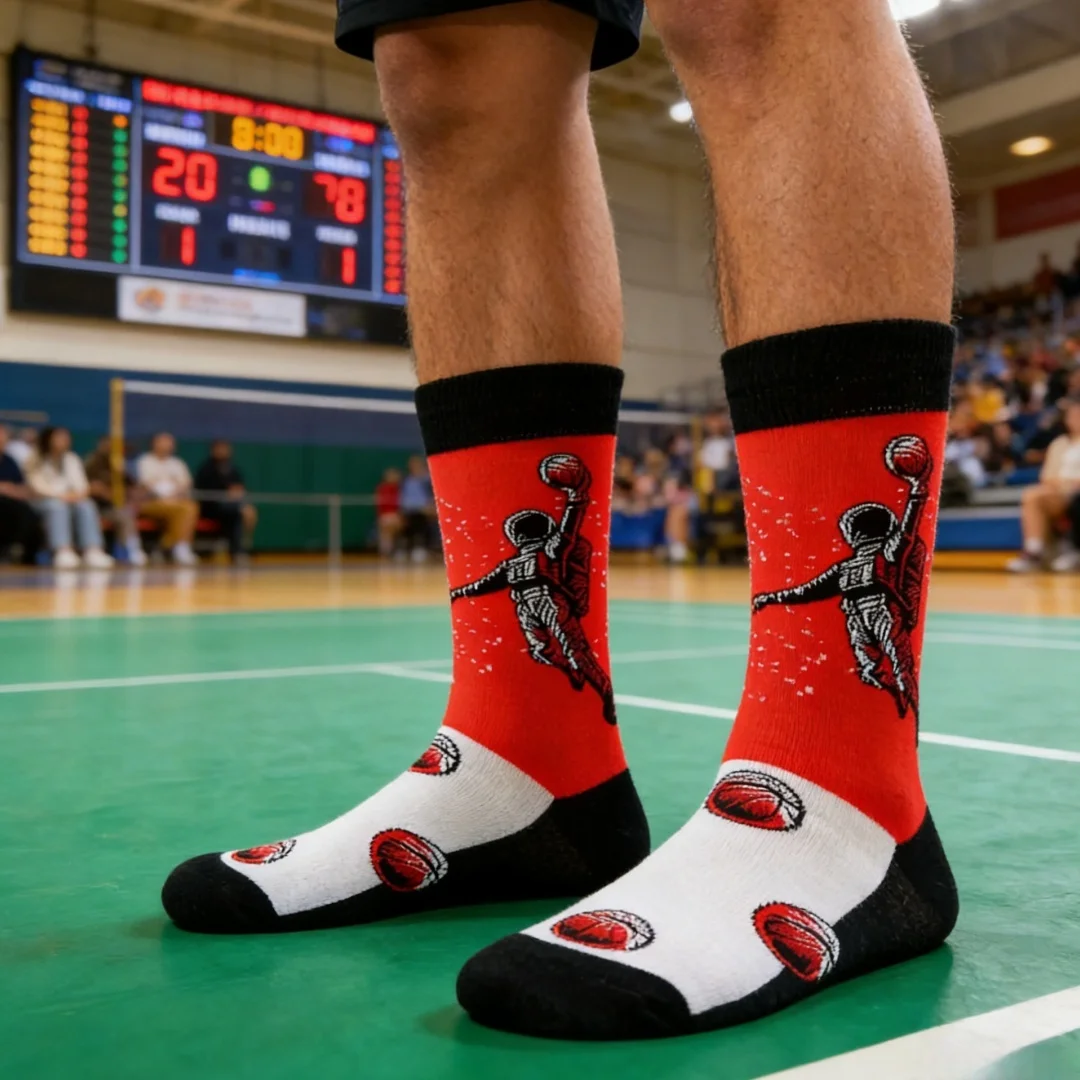 1 Pair of Space Dunk Mid-Calf Socks,   Embodies Both Street Style and Passion，Suit In All Seasons