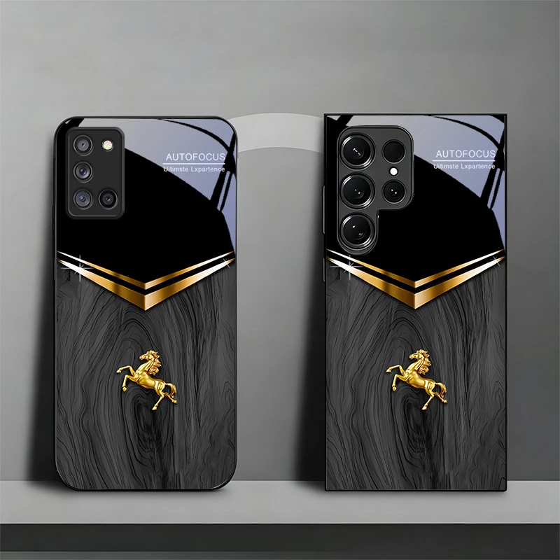 Golden Stallion Black Phone Case For Samsung A32/A33/A34/A35/A36/A37/A51/A52/A52s/A53/A54/A55/A56/A57/A71/A72/A73 Glass Cover