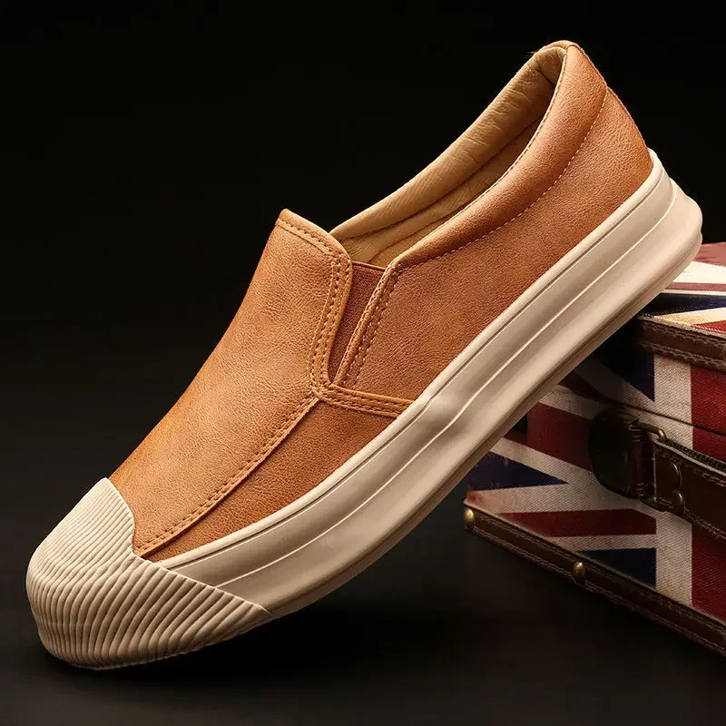 Male Casual Shoe Thick Sole Platform Slip-on New In Pu Men's Leather Shoes Legitimate Promotion Adults Low Price Common Sale