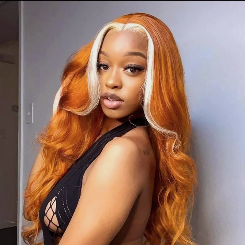 شعر مستعار برندل طويل برتقالي مموج بدانتيل أمامي صناعي للنساء ذوات البشرة السمراء ، شعر من ألياف الشعر المقاوم للحرارة ، استخدام يومي ناعم ، شعر الطفل
