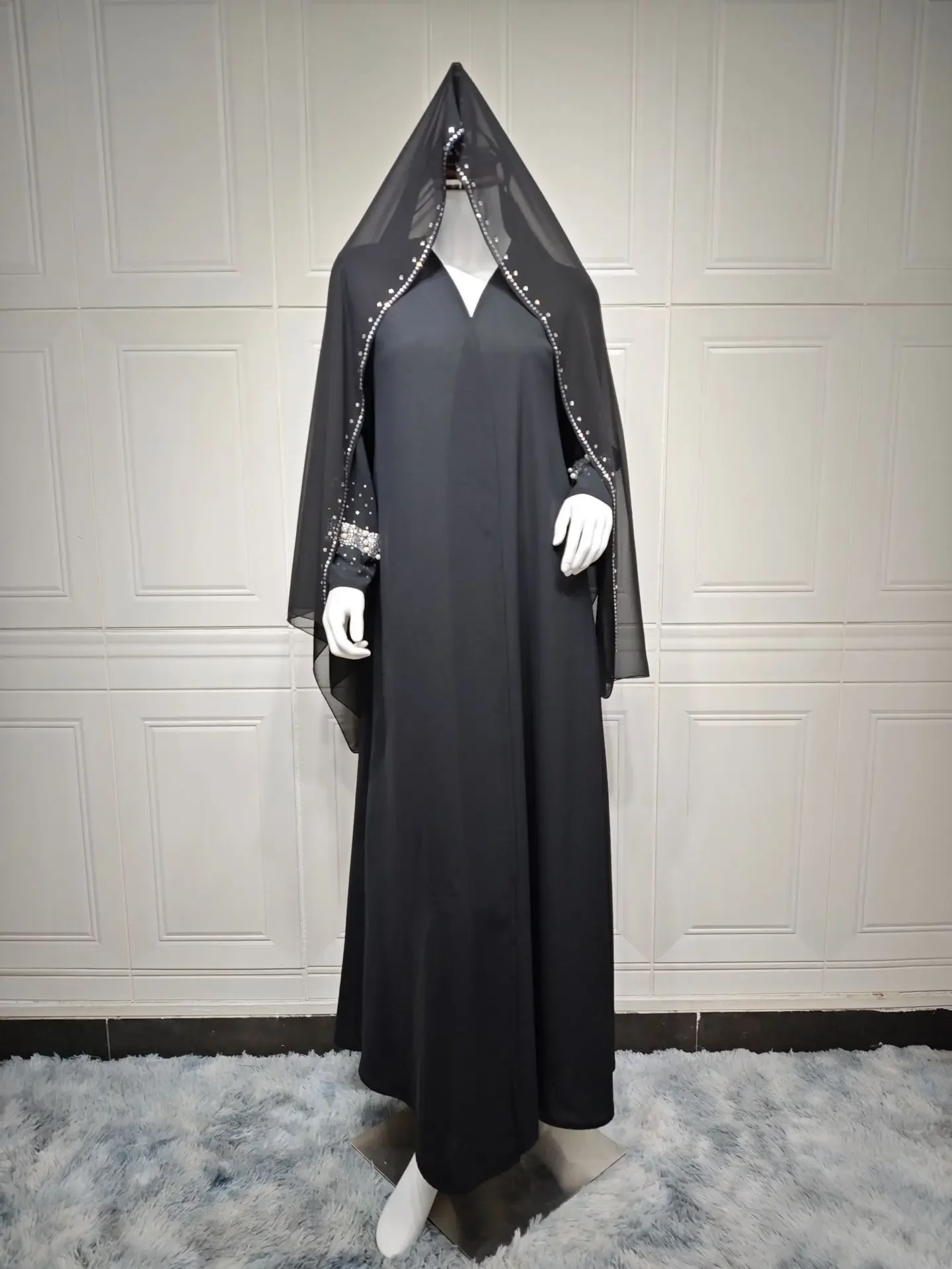 

Eid Muslim Pearl Abaya for Women Beading Ramadan Cardigan Pleated Long Dress Morocco Kaftan Long Abayas Dubai Robe Jalabiya 2024