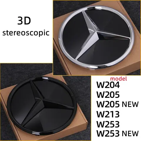 Car Front Grille Emblem Star Badge  Logo Chrome black Silver 3D Mirror Mercedes Benz Amg W205 W204 W253 W213 W206 W166 gle glc A