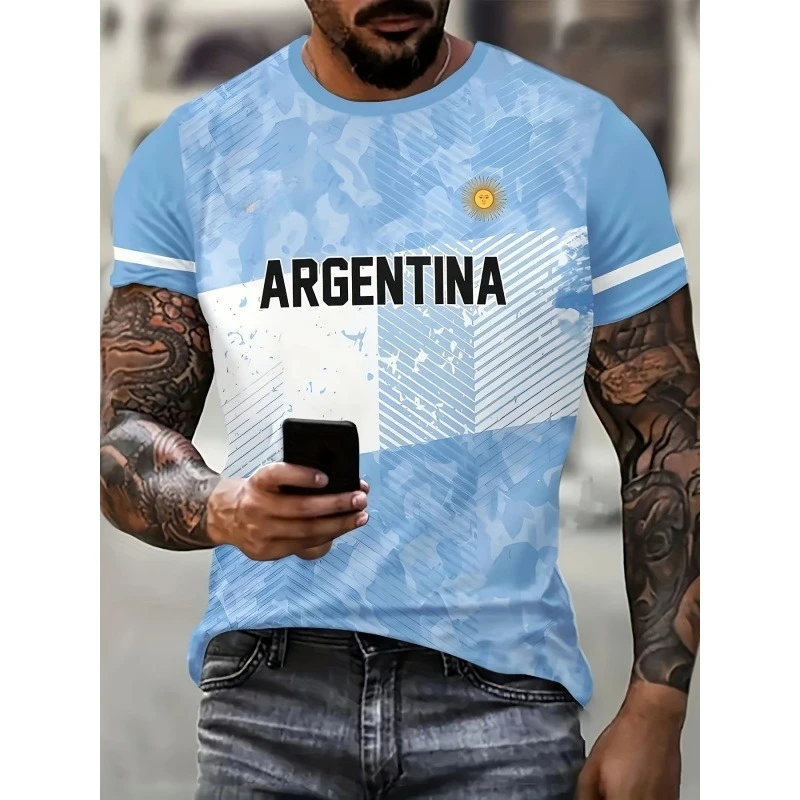 Argentina Flag 3D Print T-shirt 2026 Football Fan Breathable Sports Jersey Training Parent-child Family Soccer Watch Party Tops