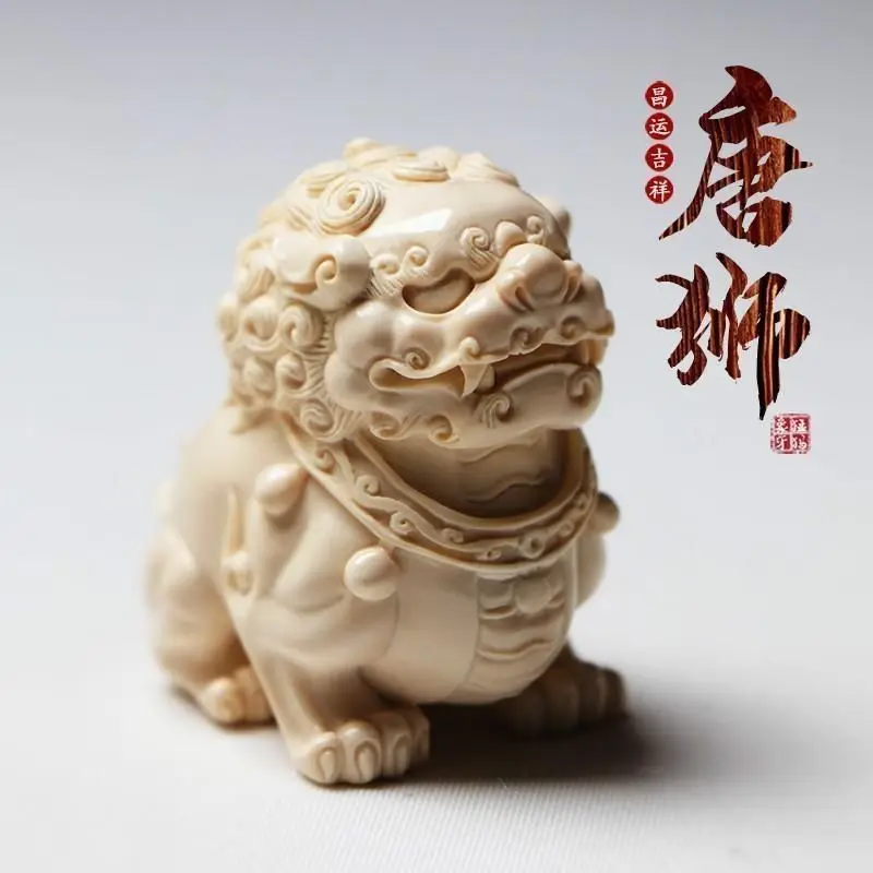 Mammoth ivory lion handle pieces hand-carved Tang lion Pixi brave carving unicorn desktop tea ornaments hand play handle pieces