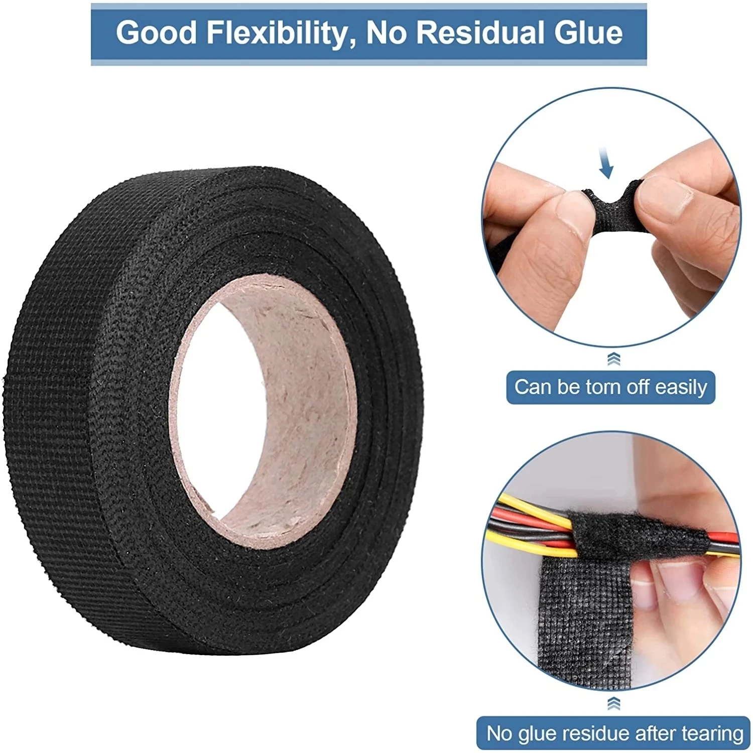 15M 9/15/19/25MM Heat-resistant Adhesive Cloth Fabric Tape For Automotive Cable Tape Harness Wiring Loom Electrical Heat Tape