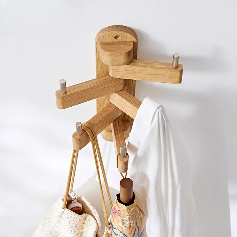 

Oak Coat Rack Nordic Wall-Mounted Clothes Hanger Wear-Resistant Bag Hook Adjustable Extended Coat Hook