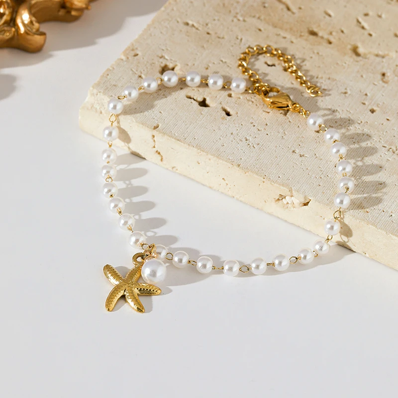EILIECK 316L Edelstahl Seestern Perlen Halskette Armband Ohrringe Set für Damen Trendiger Wasserdichter Strand-Schmuck Geschenk – Detail 16