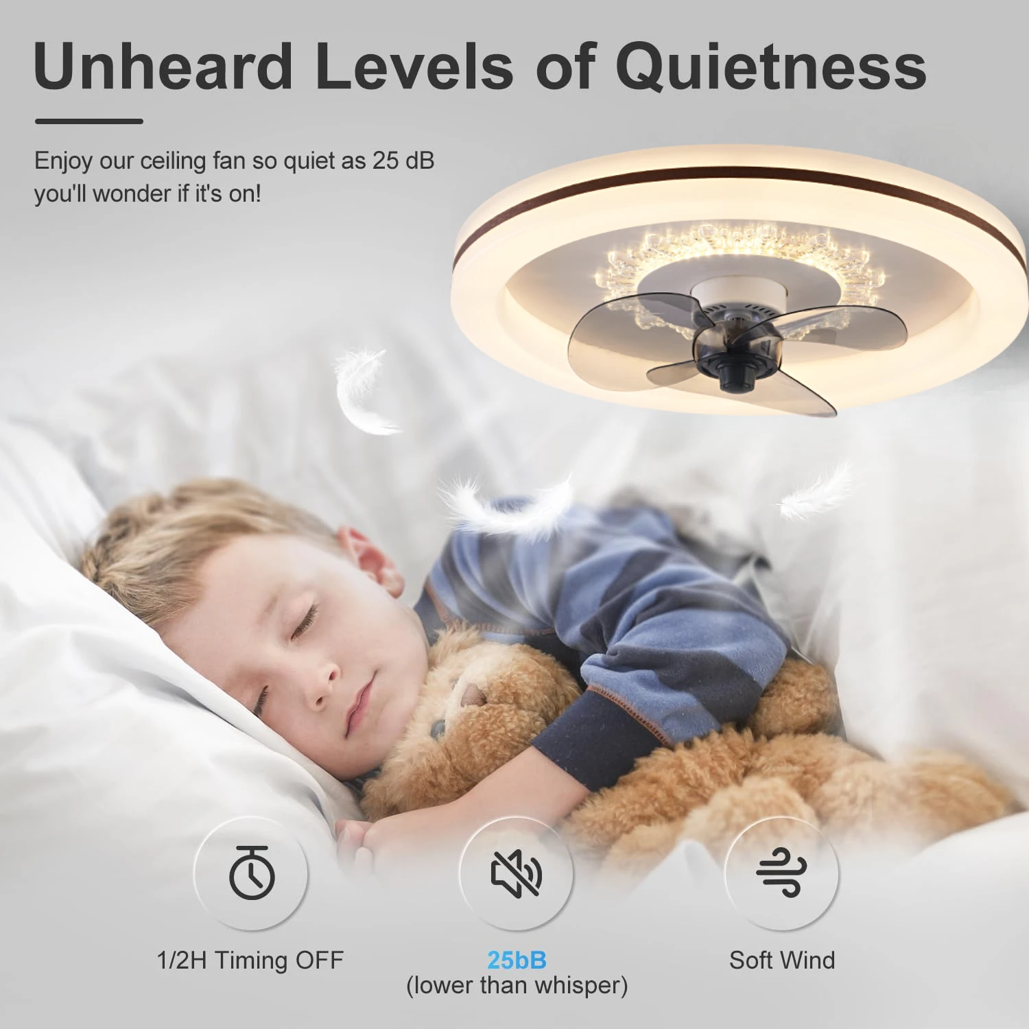 Flush Mount Low Profile 18 Inch Modern Noiseless Bedroom Remote Control Led Ceiling Fan With Light