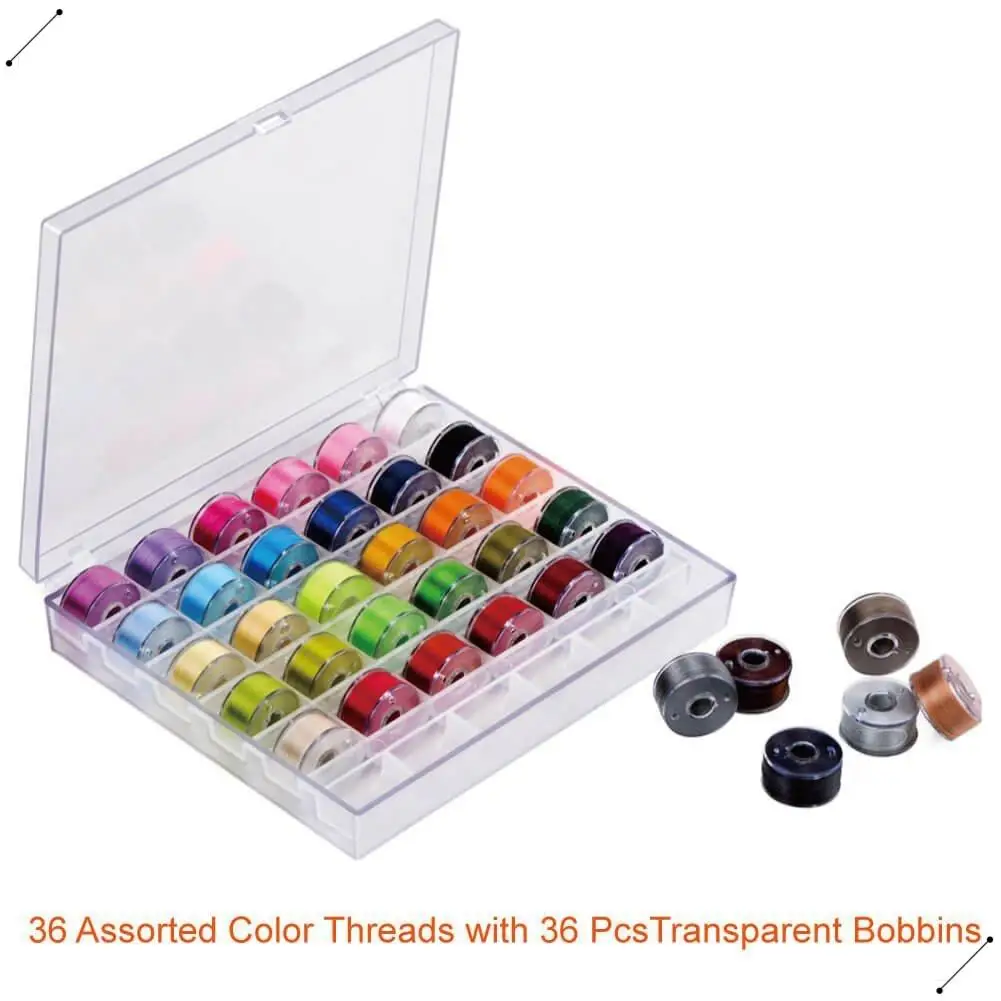 36 Pcs Bobbins And Sewing Threads With Case And Soft Measuring Tape For Brother Singer Babylock Janome Kenmore