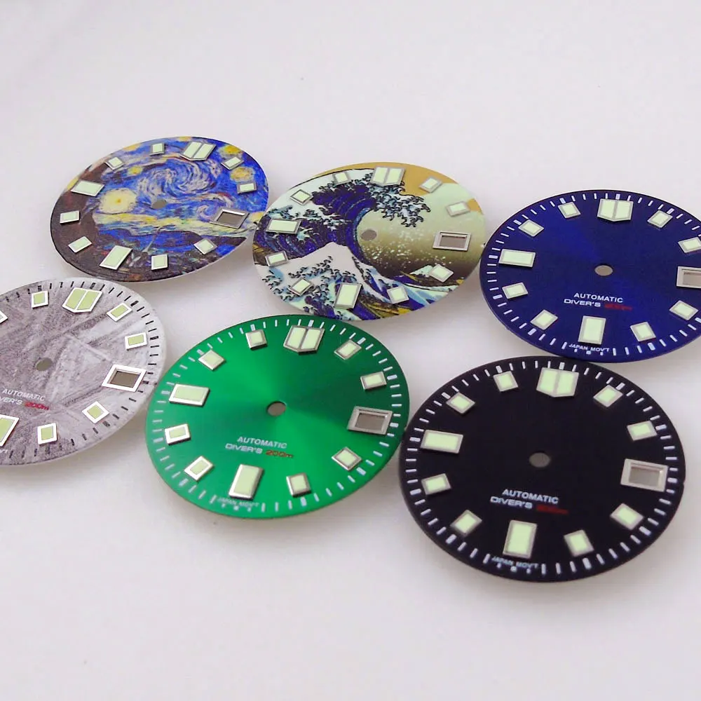 29mm Black Green Blue Dial For Japan NH35A NH36A Movement Green Luminous Marks Parts Accessories Repair Tool