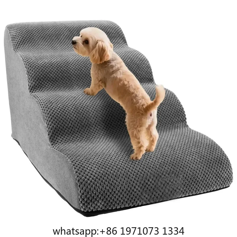 Curved Dog Stairs Ramp for High Beds and Sofa Climbing Pet Steps Nonslip Sponge Filling for Small Dogs and Cat