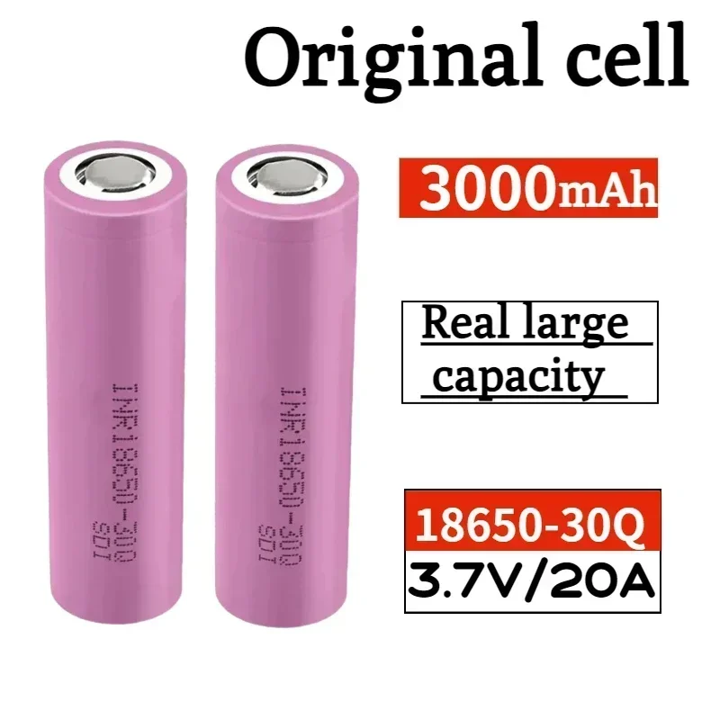 

INR 18650 Lithium-ion Rechargeable Battery 3.7V 3000mAh High Power Discharge 20A Current INR18650 30Q for Power Tools