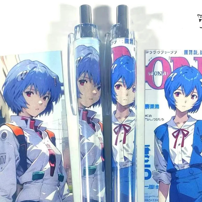 5pcs Evangelion Ayanami Rei Gel Pen Anime 0.5mm Black Writing Pen with Hook Ballpoint Pen Office Gift School Supplies Stationery