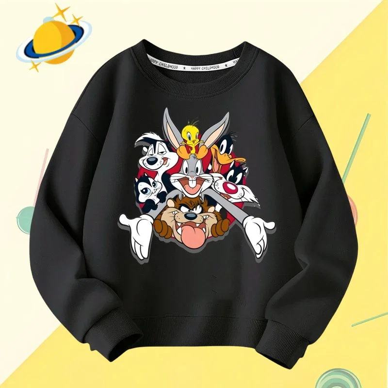 Bugs Bunny children\'s crewneck hoodie Disney cartoon print autumn winter long-sleeved sweatshirt Boys girls Kawaii casual top