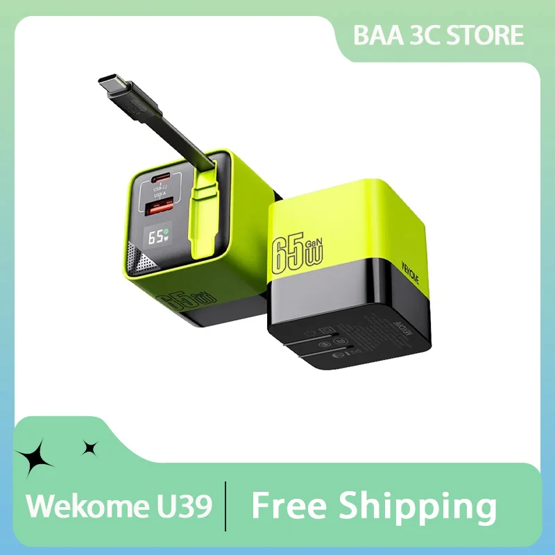 Wekome U39 Gallium Nitride Fast Charger Socket USB Type-C Charger 65W Fast Charging for Iphone Android Smartphone Office Gifts