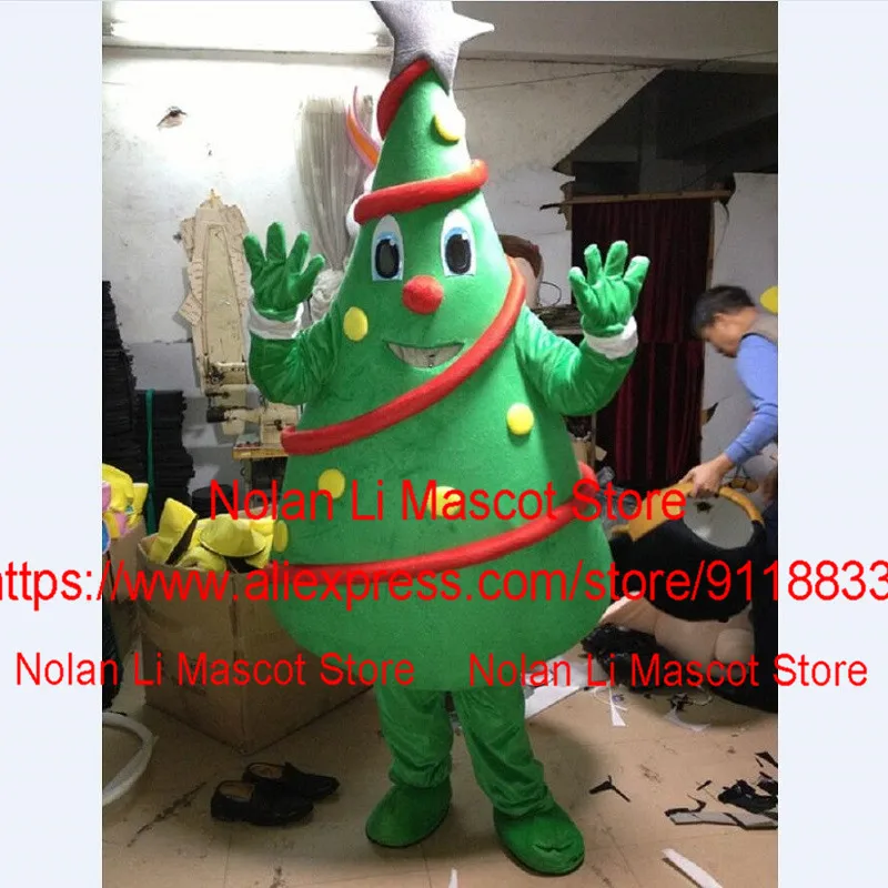 New Custom Green Christmas Tree Mascot Costume Crayon Cartoon Set Cosplay Birthday Party Masquerade Festival Gift 970