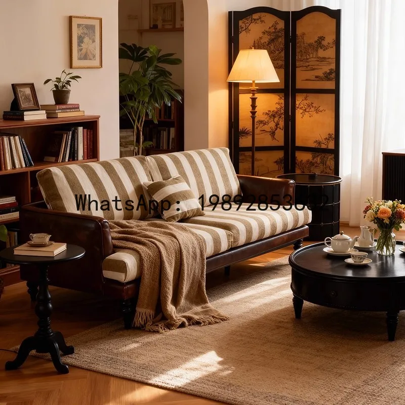 LYY French Style Large and Small Apartment Home Living Room Straight Row Striped Fabric Sofa Recliner Bed & Breakfast