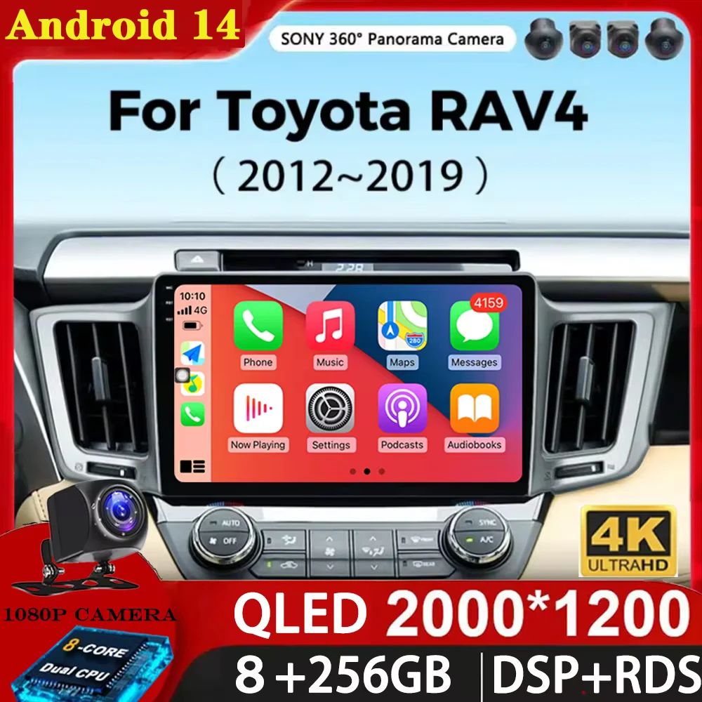 

Android 14 Carplay Car Radio For Toyota RAV4 RAV 4 XA40 2012-2019 Navigation GPS Multimedia Player WiFi+4G stereo BT 360 Camera