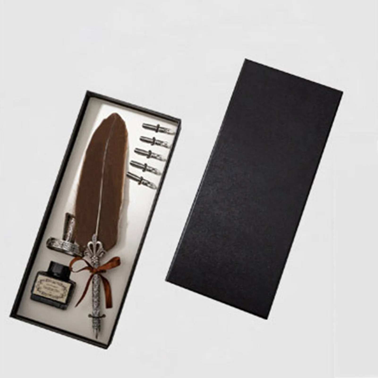 Antique Feather Writing Dip Pen Calligraphy Pen with Ink for Writing Letters Greeting Card