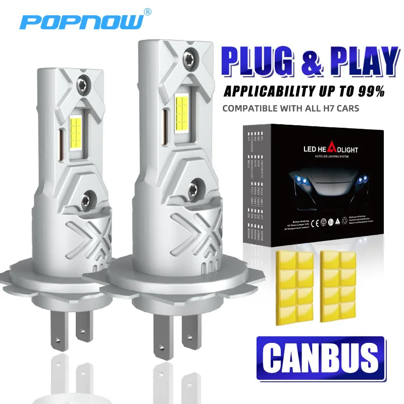 

H7 LED Car Headlight Bulb 1200W 1500000LM CANBUS Error-Free CSP 9080 Chip Turbo Fan H7 Bulb Mini Headlight IP68 Plug & Play 2PCS