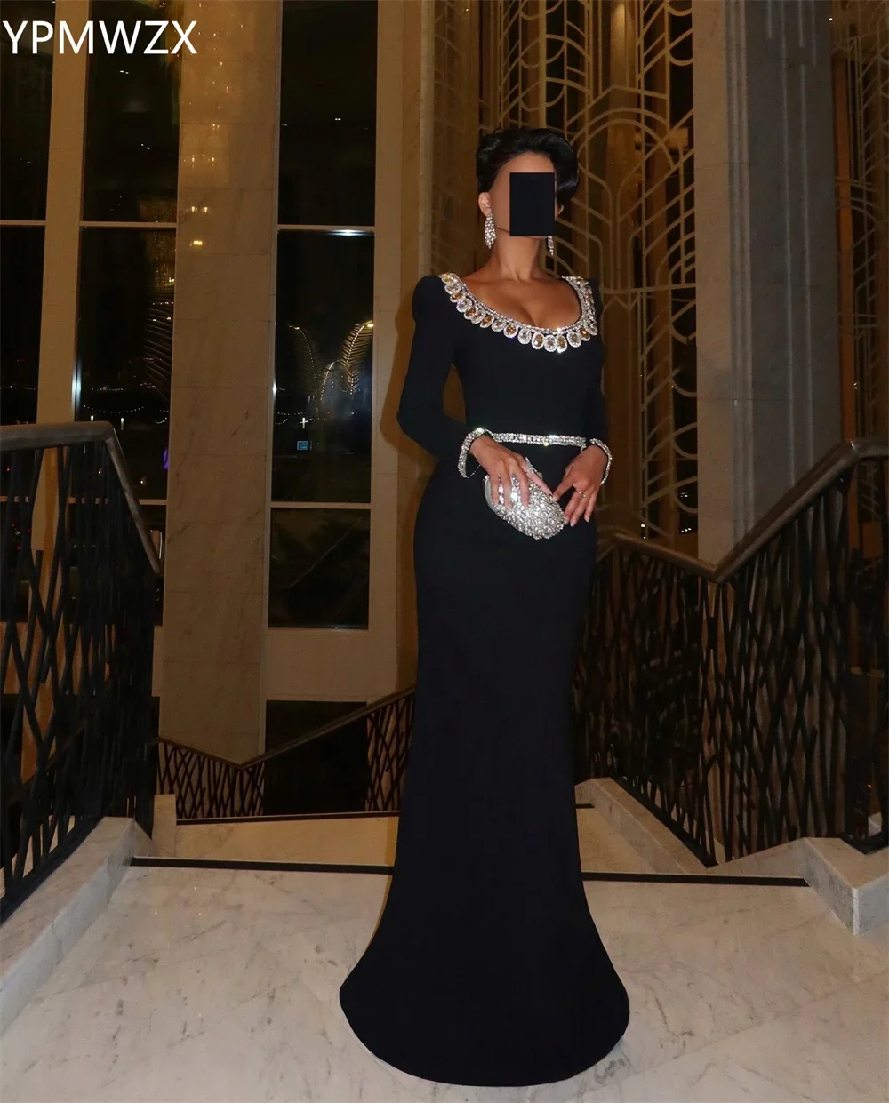 Maßgeschneidertes Abendkleid für Damen, formelles Abendkleid YPMWZX U-Ausschnitt, Meerjungfrau, bodenlange Röcke, Perlen, maßgeschneiderte Anlasskleider