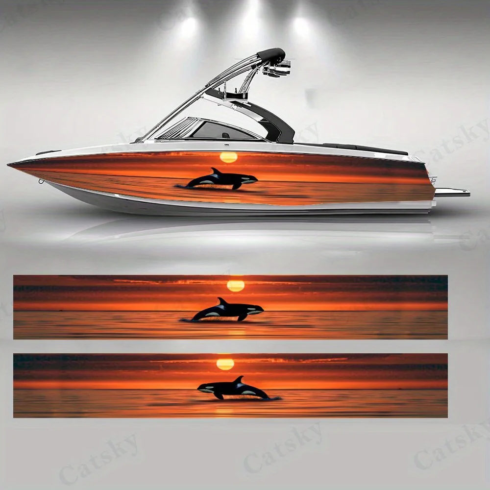 

Sunset Orca Boat sticker vinyl ship pontoon deck Boat fishing decorative pontoon boats decal